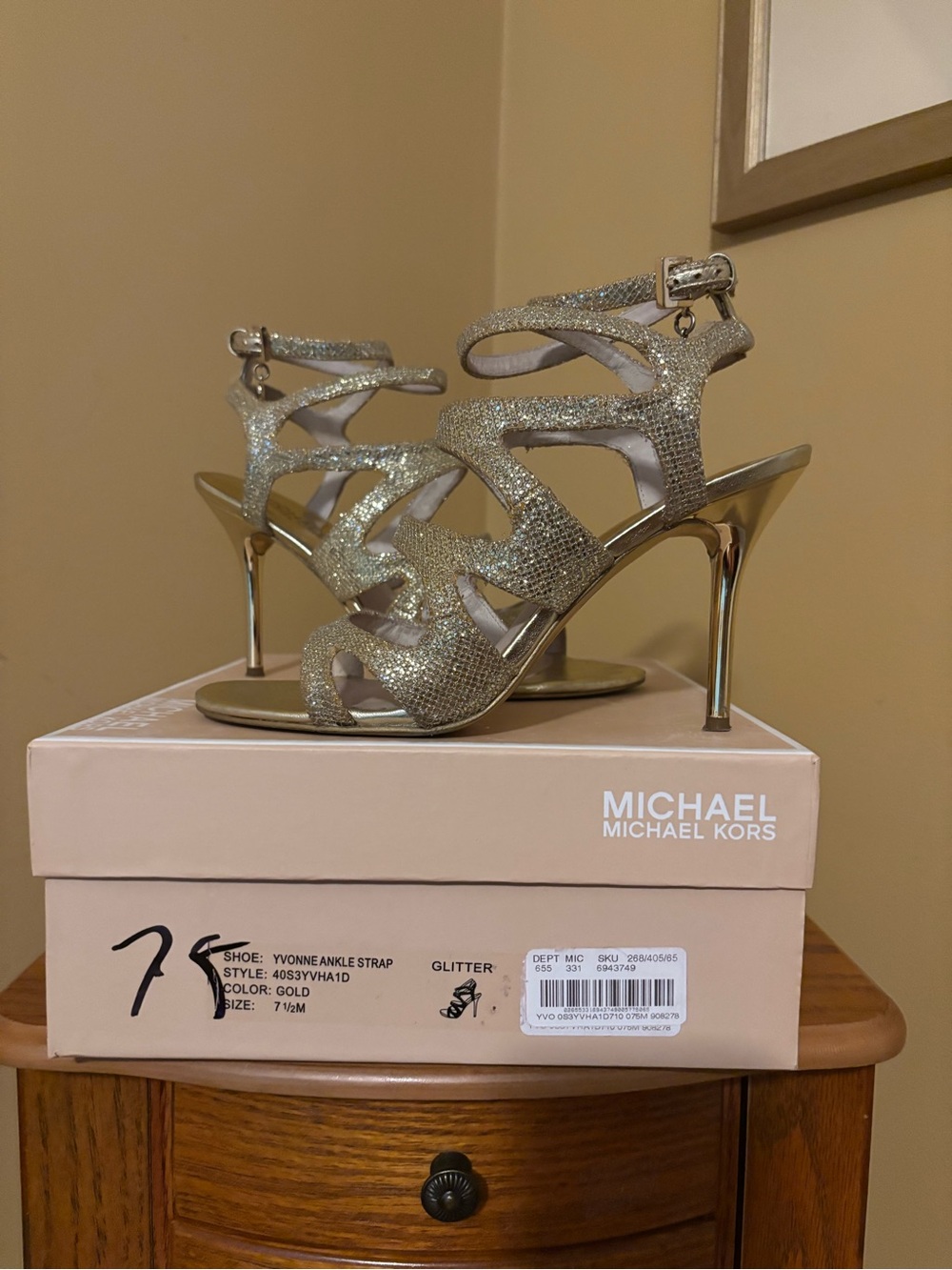 MICHAEL Michael Kors Gold Glitter Strappy Stiletto Sandals